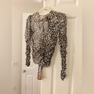 Victoria’s Secret • Sexy Ruched Shoulder Bodysuit • Sheer Leopard Print • M